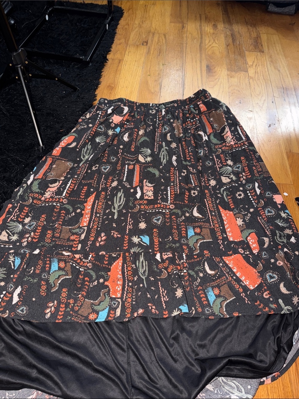 torrid Black High-Low Skirt with Multicolor Western Print